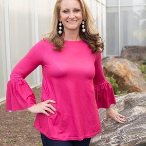 🆕 Mary Square Pink Bell Sleeve Top - Small - NWOT